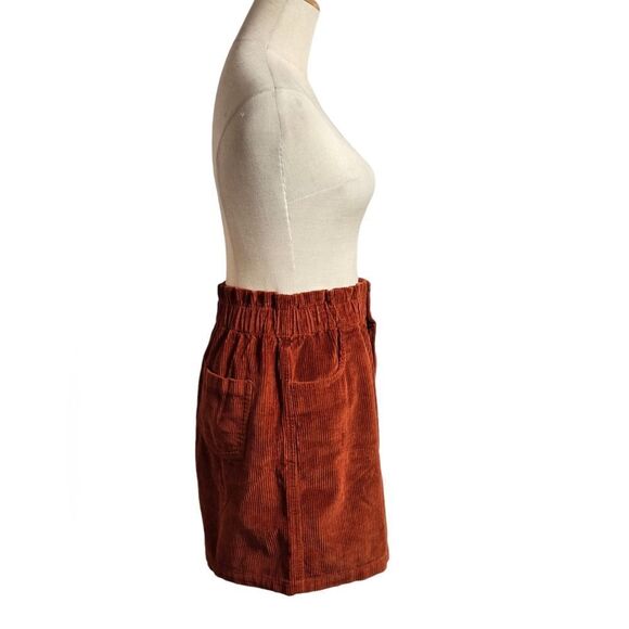 Roxy Corduroy Rust Cinched Waist Mini Skirt - Picture 3 of 7